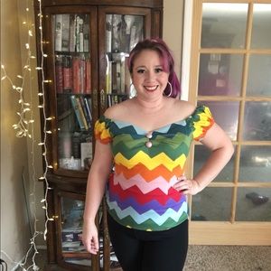 COPY - Rainbow chevron Striped Dolores top from collectif ModCloth